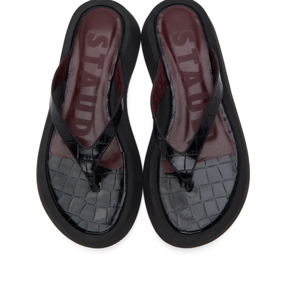 STAUD - TESSA SANDAL | BLACK CROC EMBOSSED